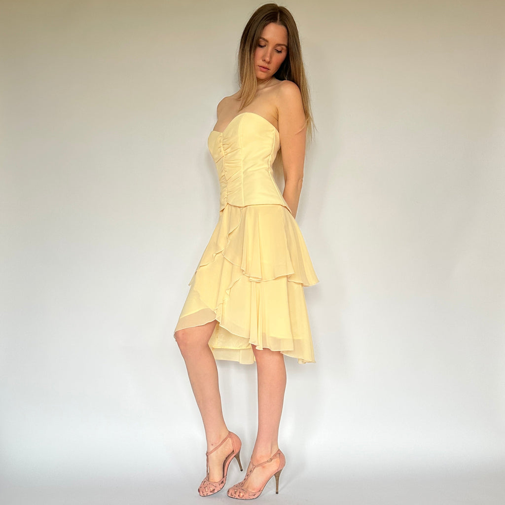 Vintage Butter Yellow Midi Dress (M)