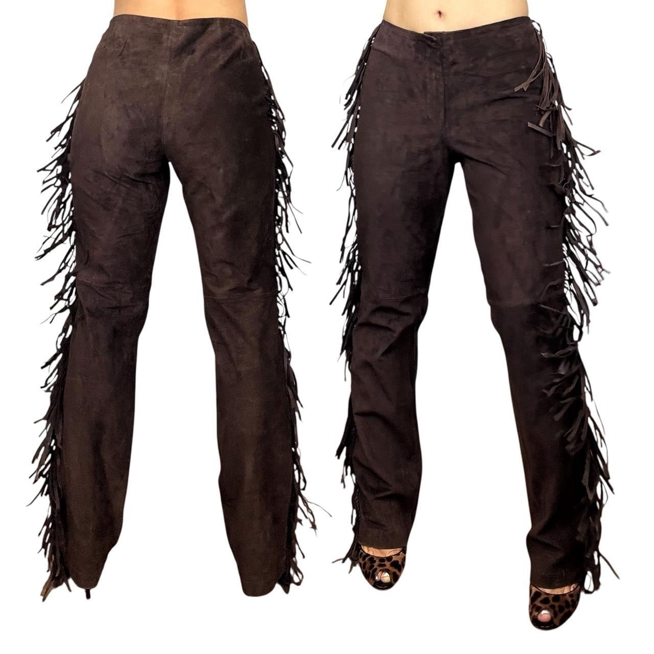 90s Genuine Suede Fringe Flares (M)
