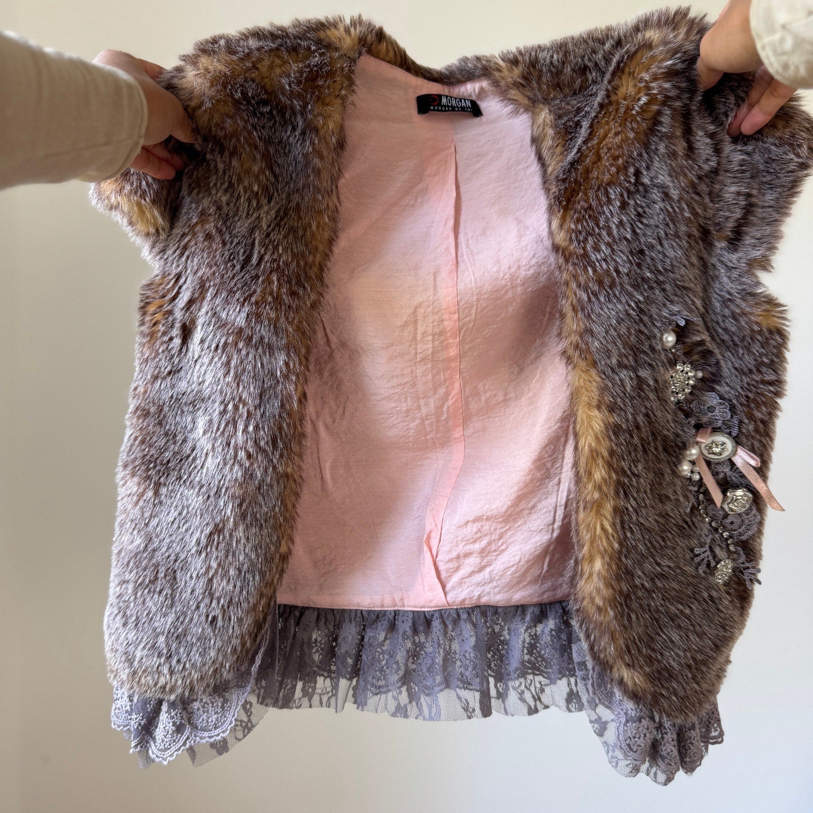 Morgan de Toi Embellished Faux-Fur Vest (S)