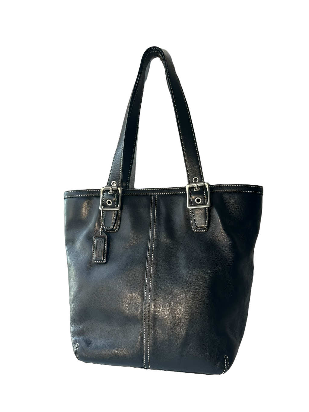 Vintage Black Leather Coach Shoulder Tote Bag