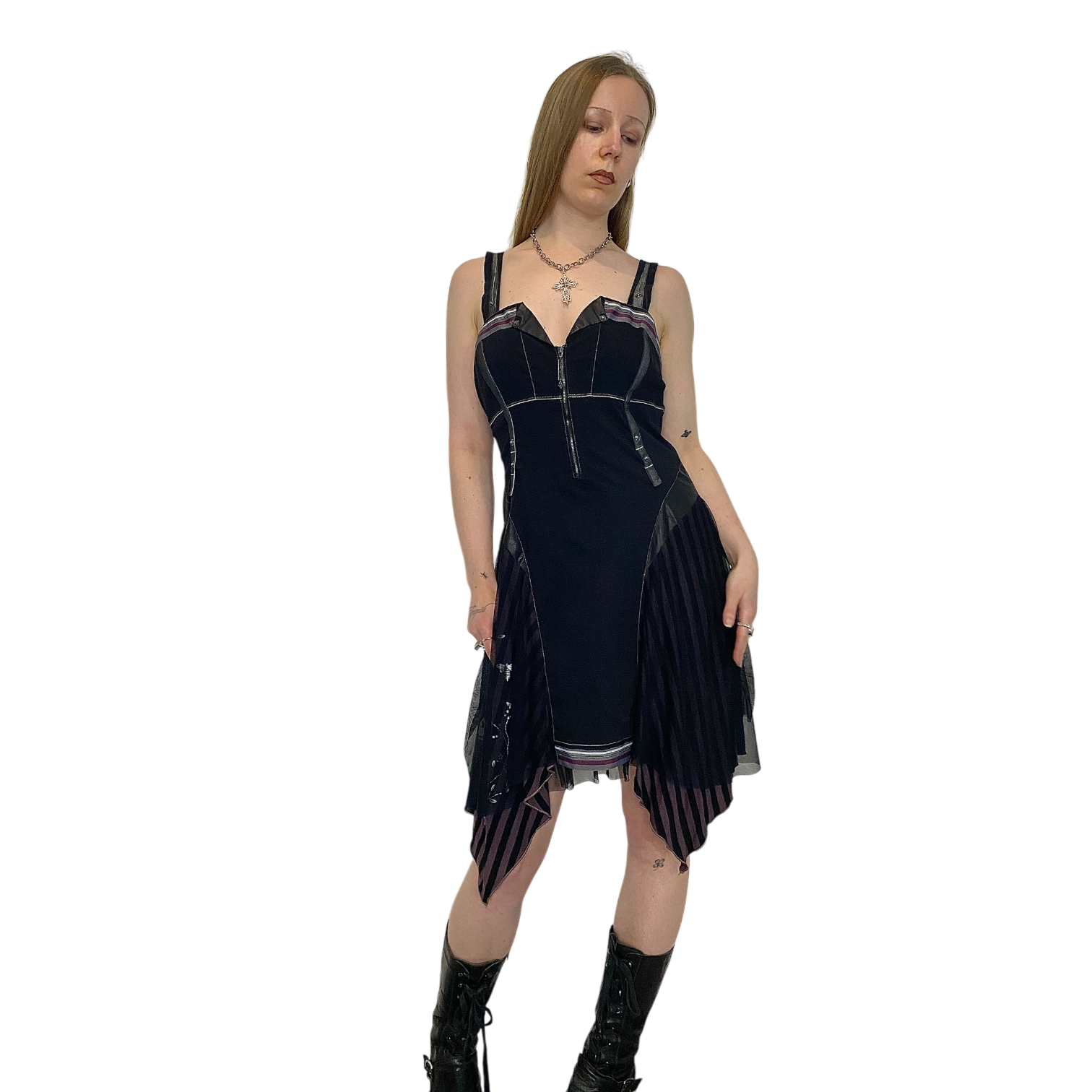 Vintage Parisian Gothic Utility Midi Dress (M)