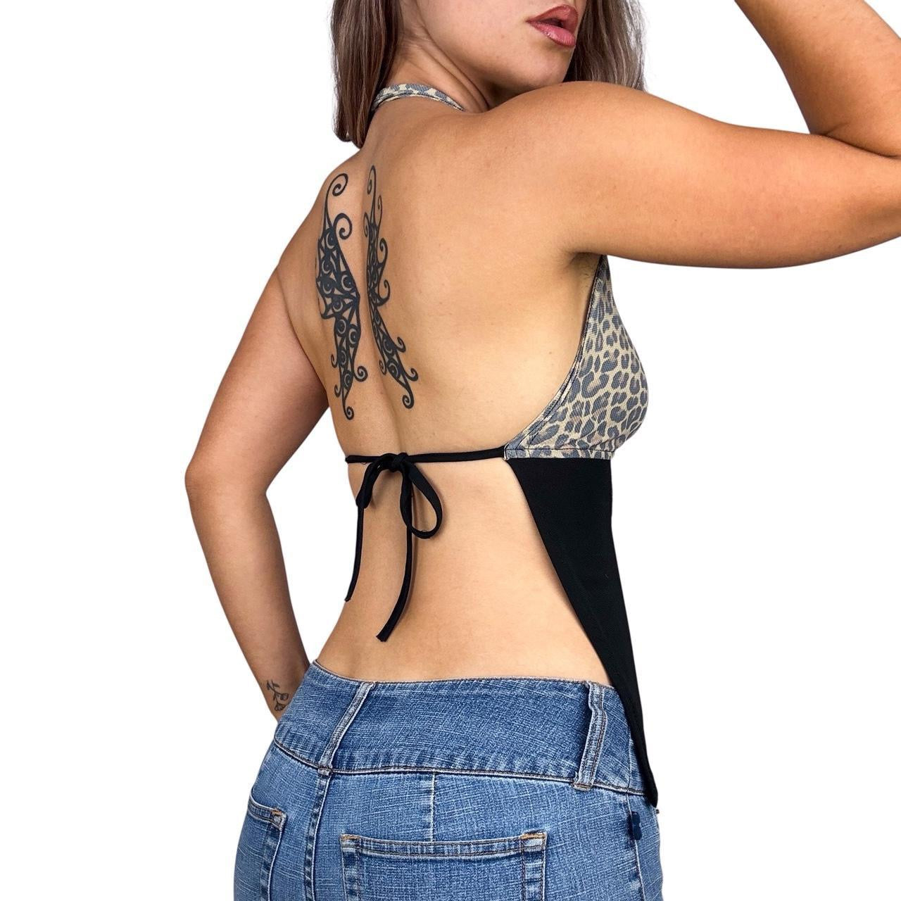 Euro Vintage Backless Leopard Print Top (M)