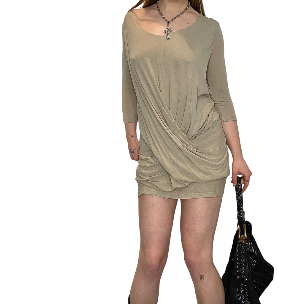 Draped Asymmetrical Nude Mini Dress (S/M)