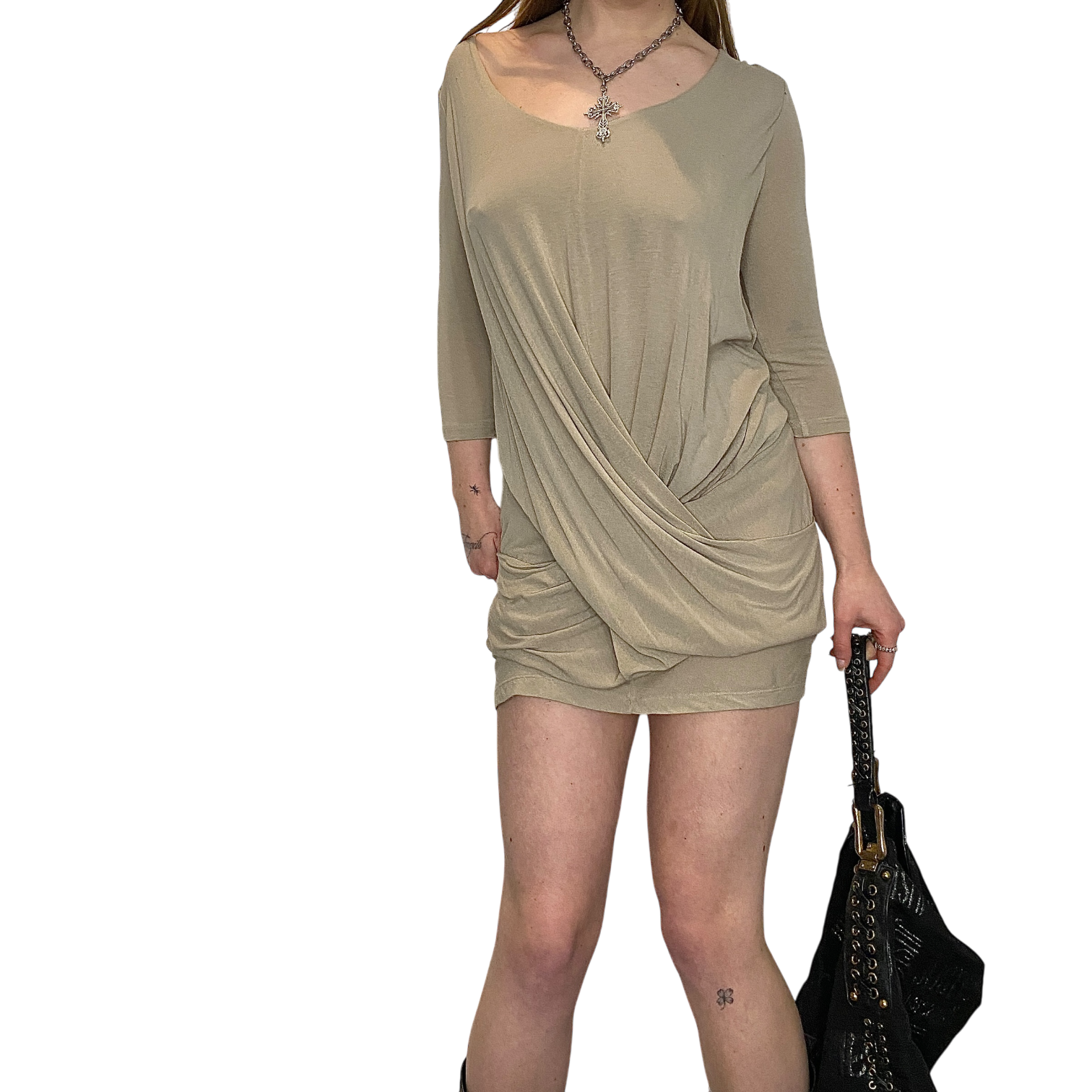 Draped Asymmetrical Nude Mini Dress (S/M)