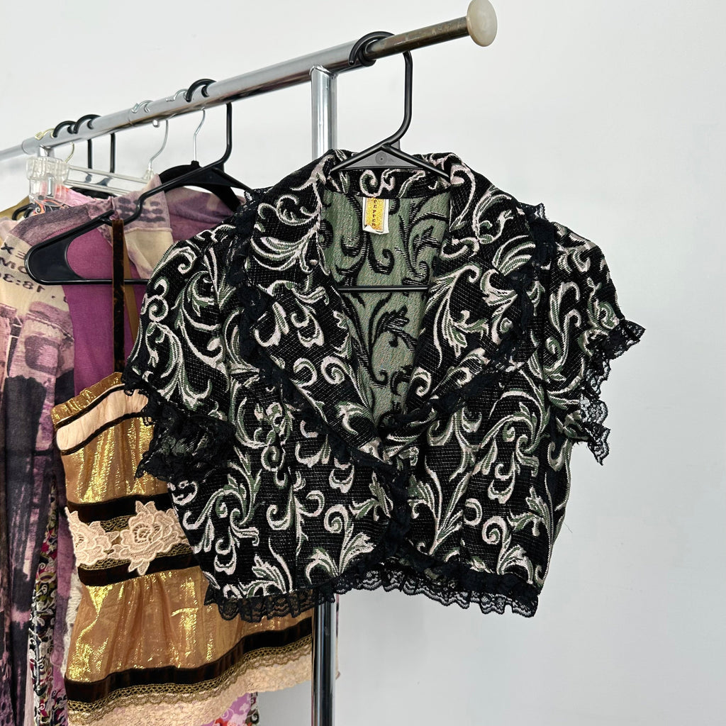 2000s Brocade Lace Crop Top (M)