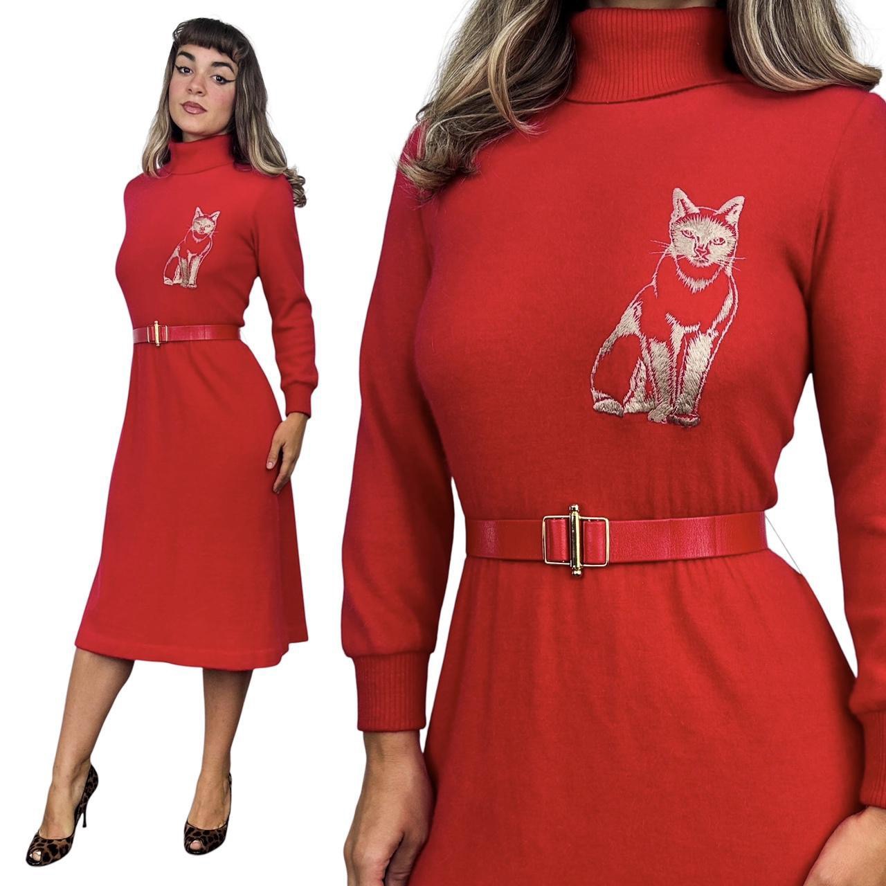 60s Vintage Embroidered Cat Dress (M)