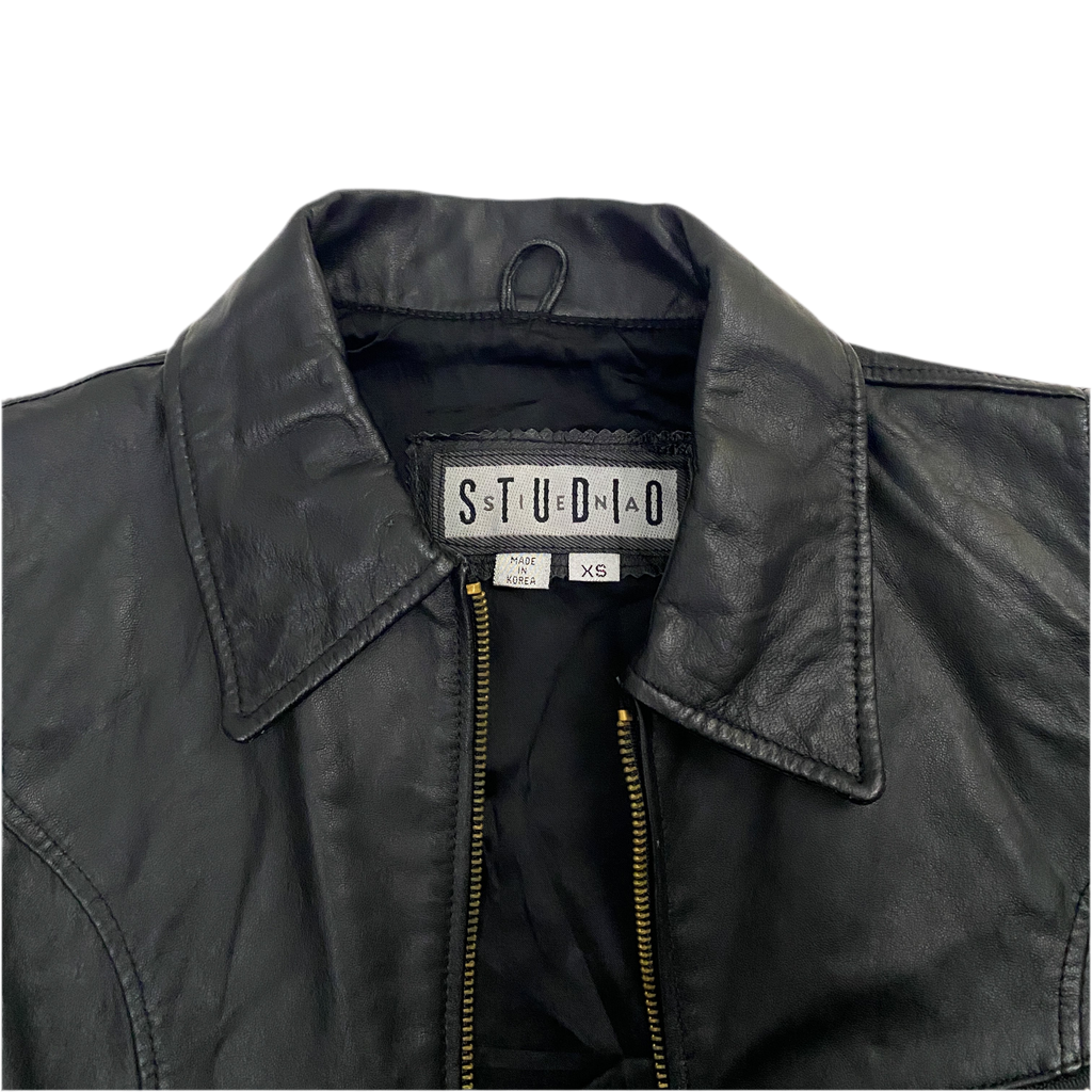 Leather & Gold Zip-Up Vest (XS)