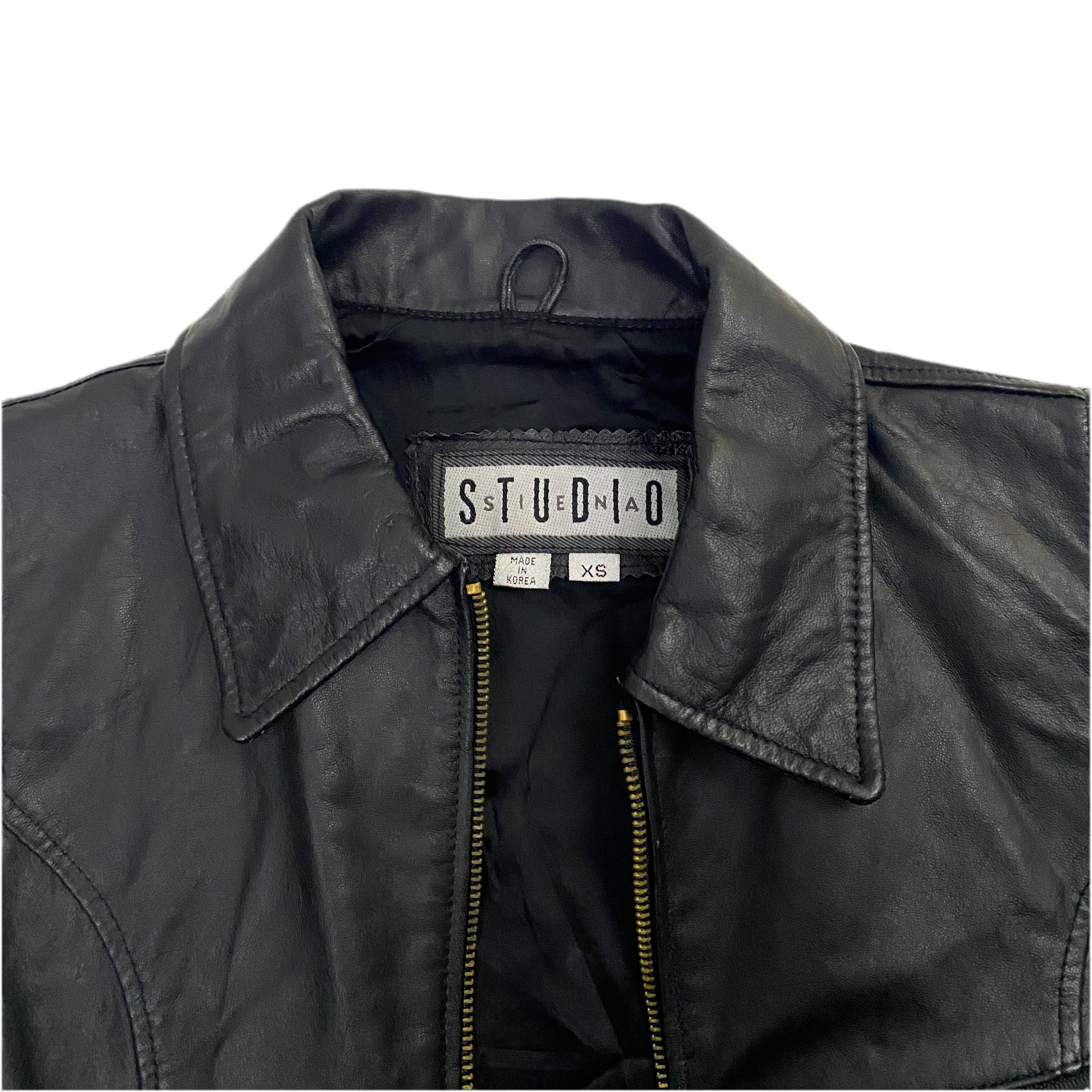 Leather & Gold Zip-Up Vest (XS)