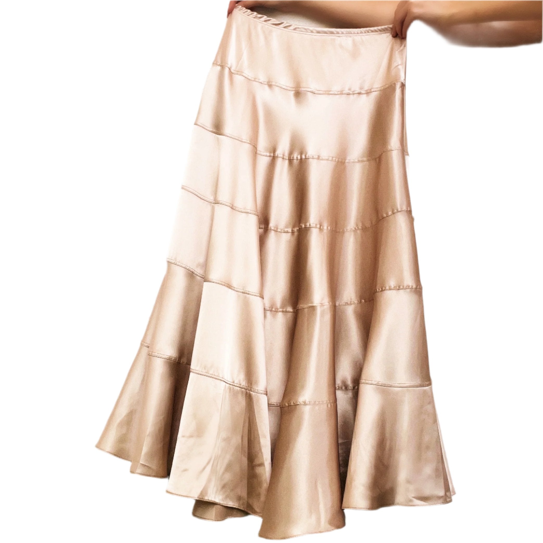 Satin Champagne Tiered Maxi Skirt (S)