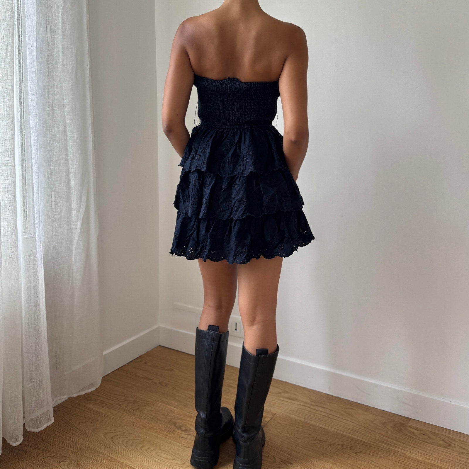 Hollister Navy Strapless Ruffle Mini Dress (S)
