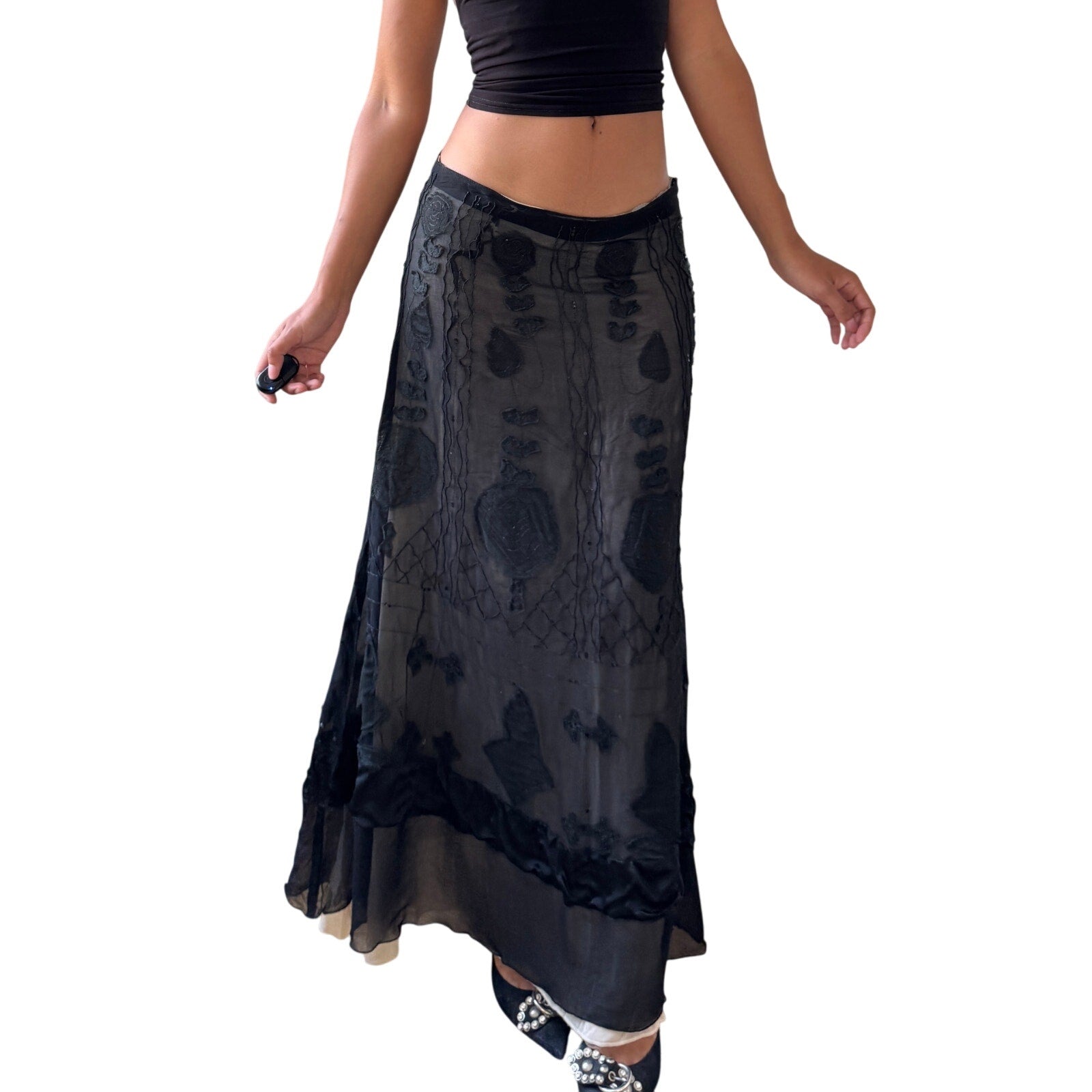 Vintage Italian Silk Mesh Maxi Skirt (S)