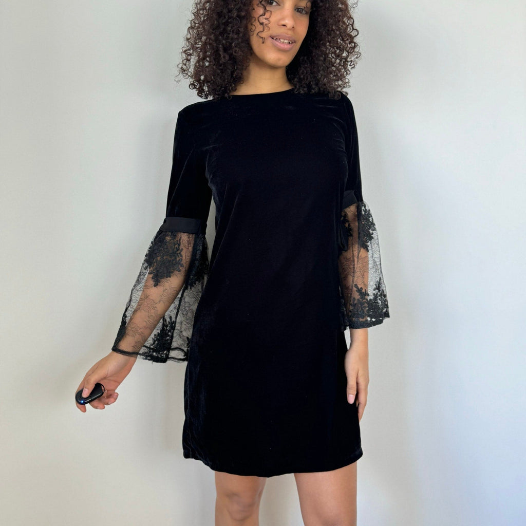 Vintage Italian Black Velvet Mini Dress (S)
