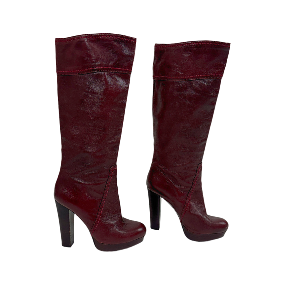 Vintage Burgundy Leather Heeled Boots (6.5)