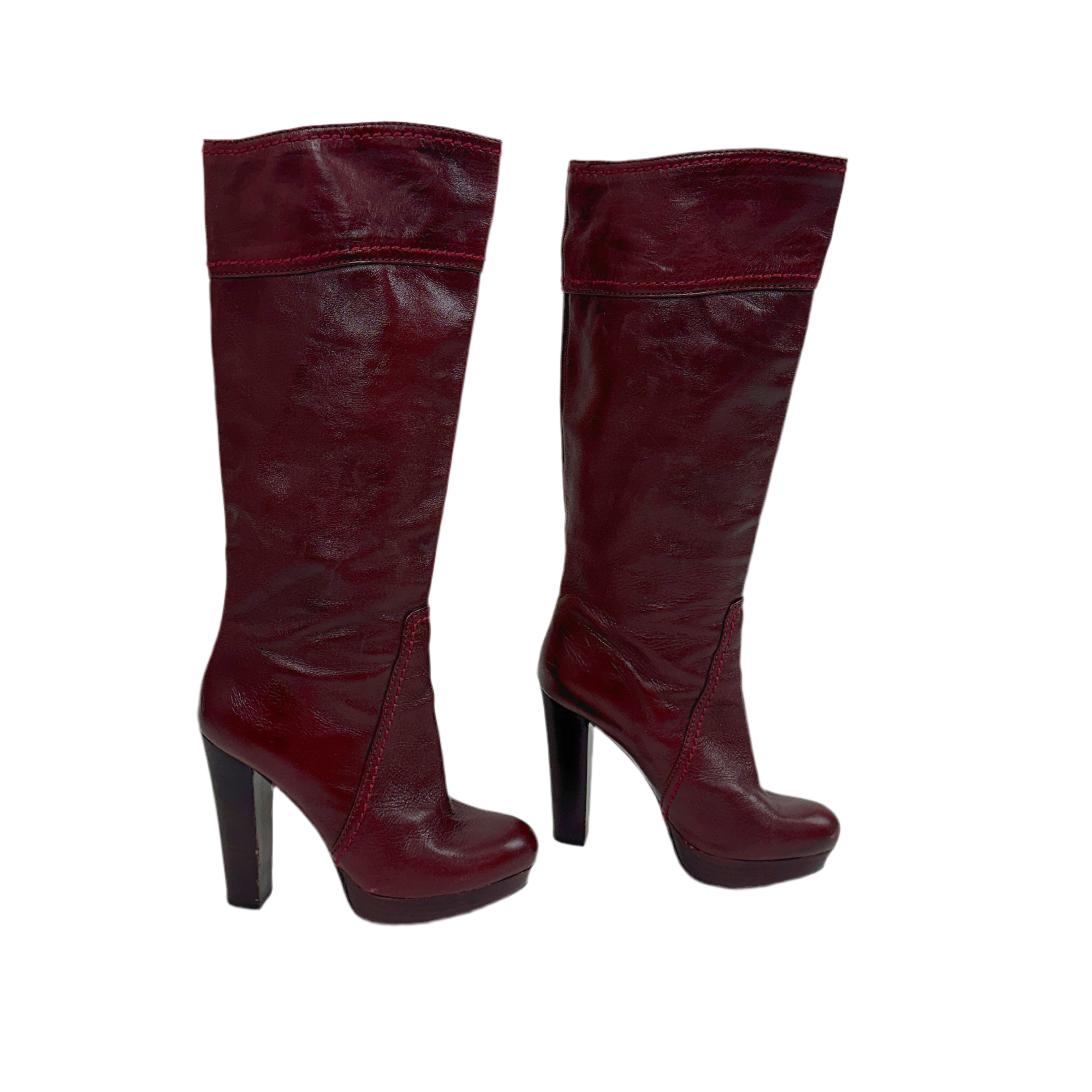Vintage Burgundy Leather Heeled Boots (6.5)