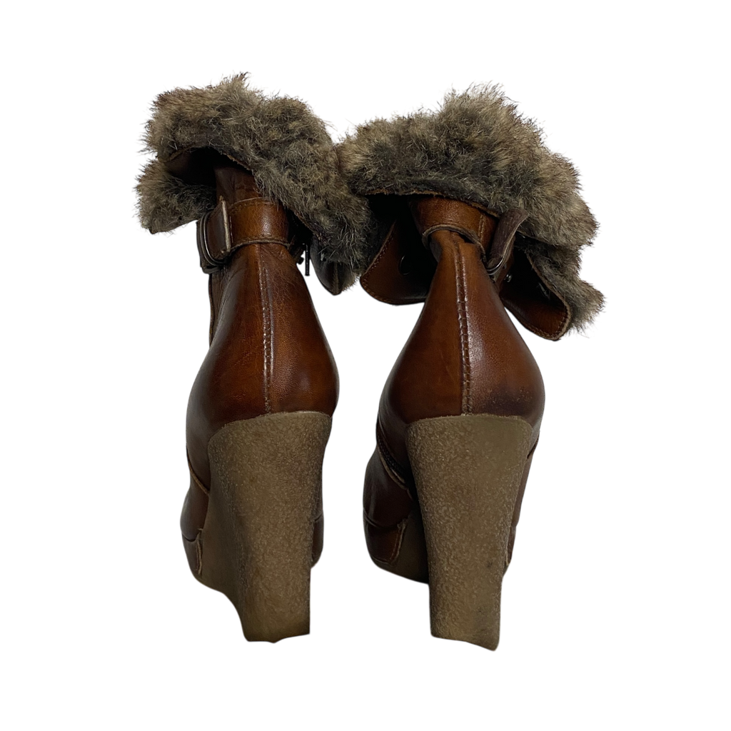 Vintage Fur Trim Wedge Ankle Boots (EU 41 US 9 UK 7)