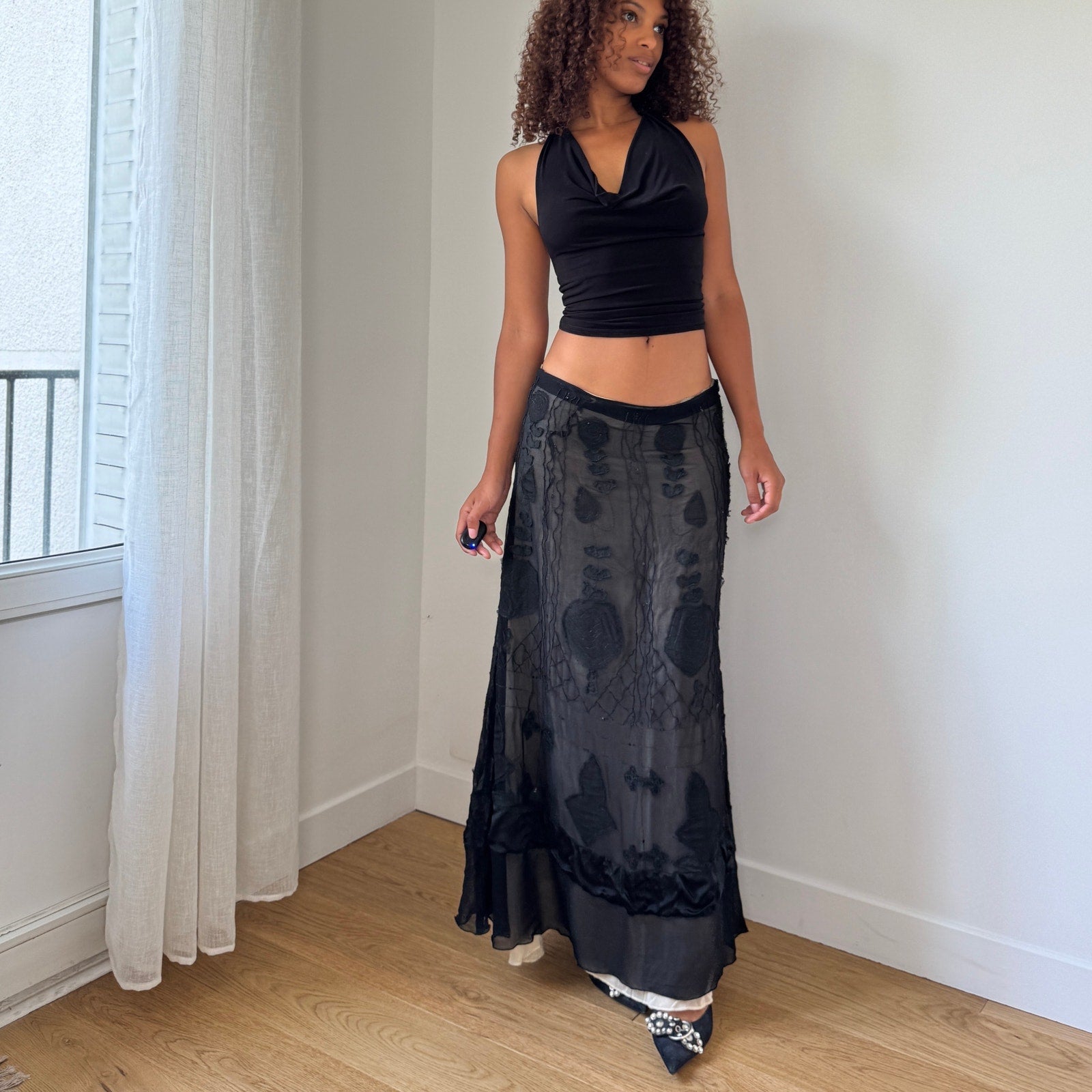 Vintage Italian Silk Mesh Maxi Skirt (S)
