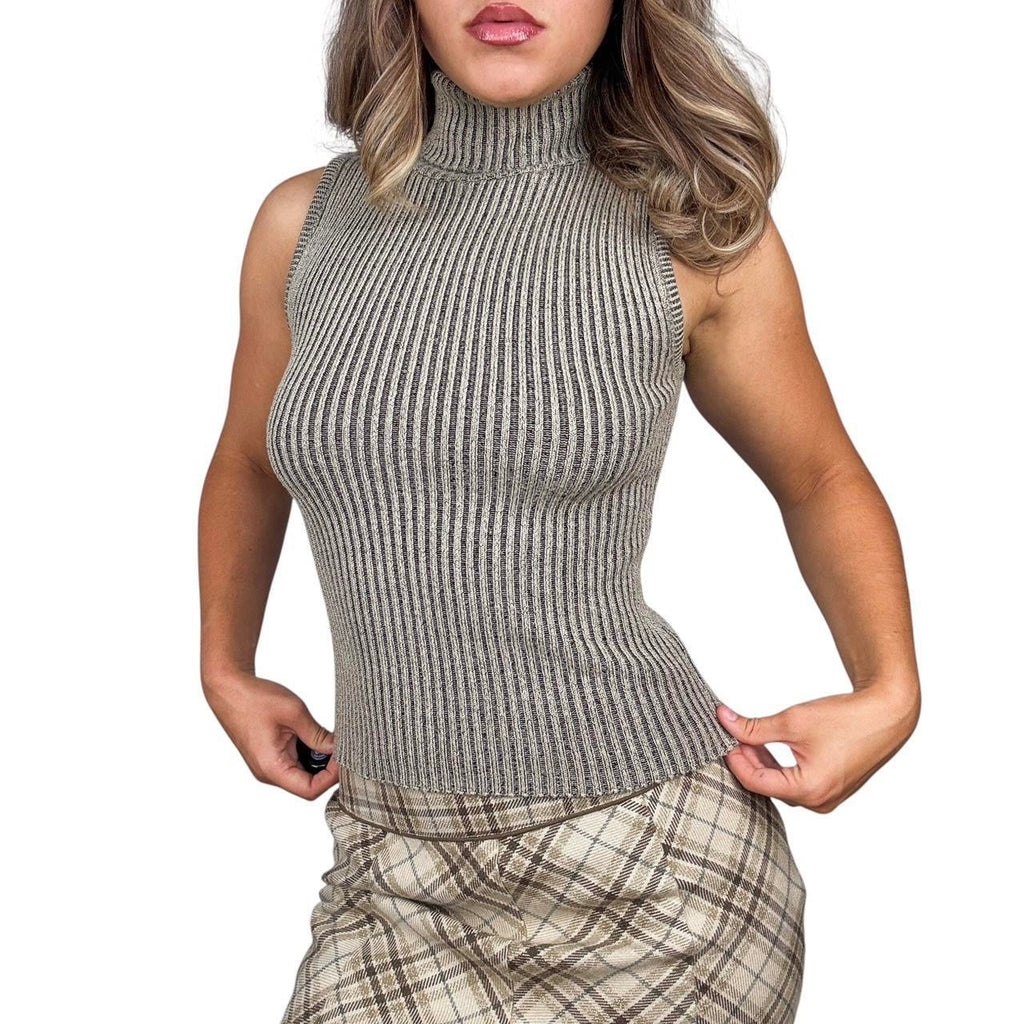 90s Sleeveless Ribbed Knit Turtleneck (S/M)