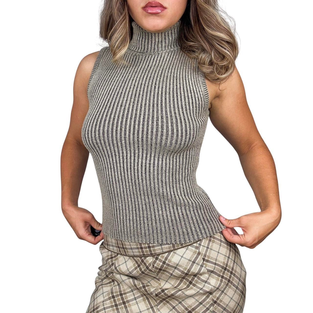 90s Sleeveless Ribbed Knit Turtleneck (S/M)