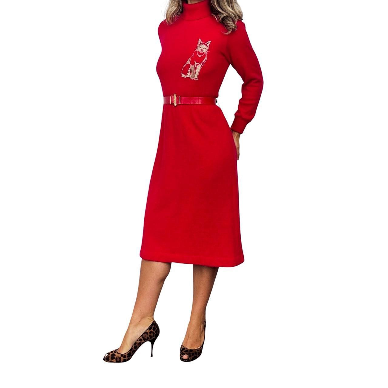 60s Vintage Embroidered Cat Dress (M)