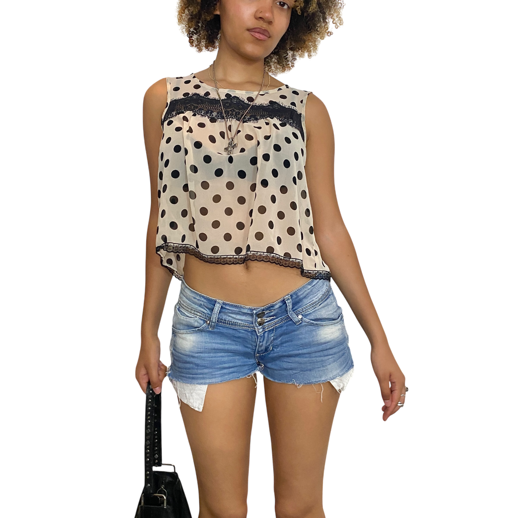 Late 2000s Sheer Polka Dot Crop Top (S/M)