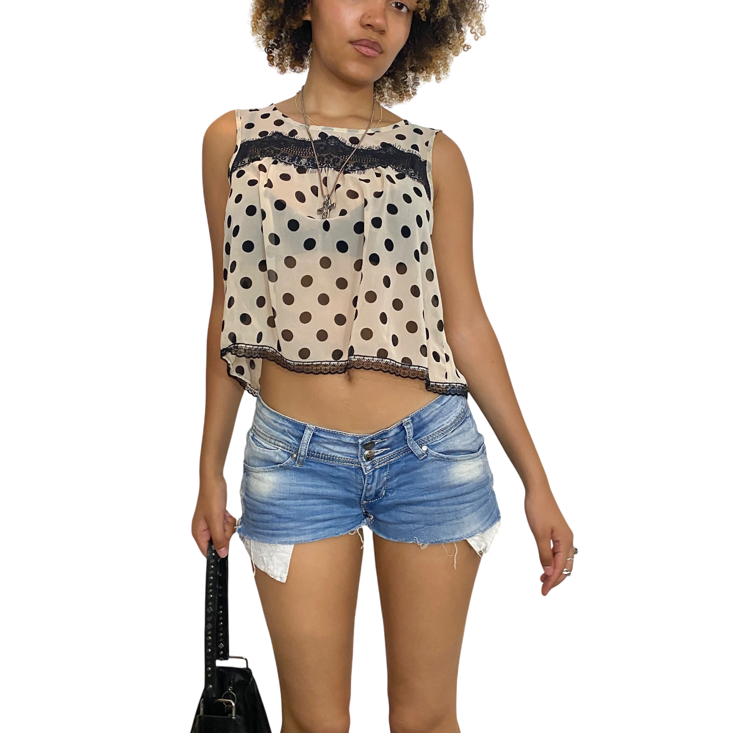 Late 2000s Sheer Polka Dot Crop Top (S/M)