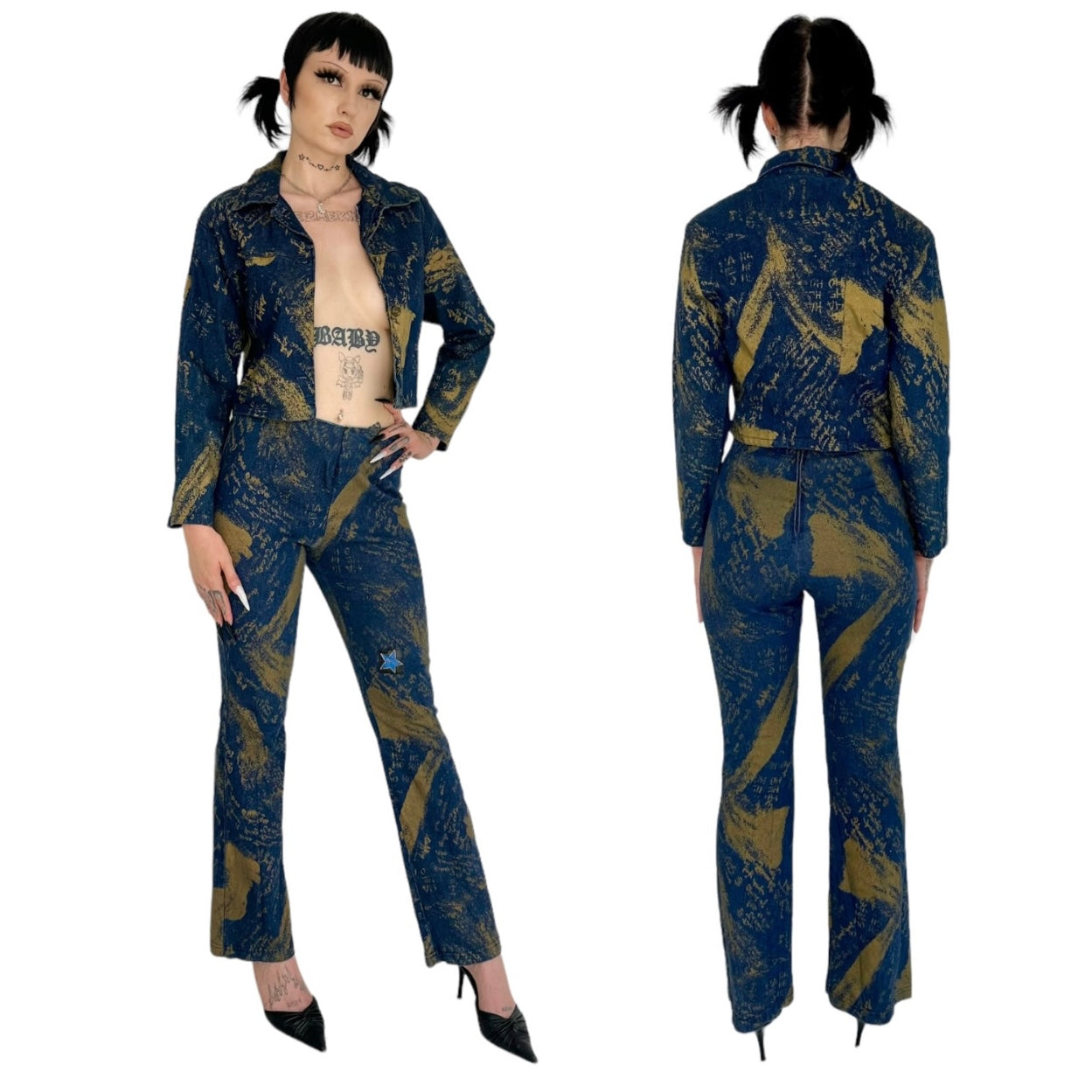 90s Printed Denim Set (S)