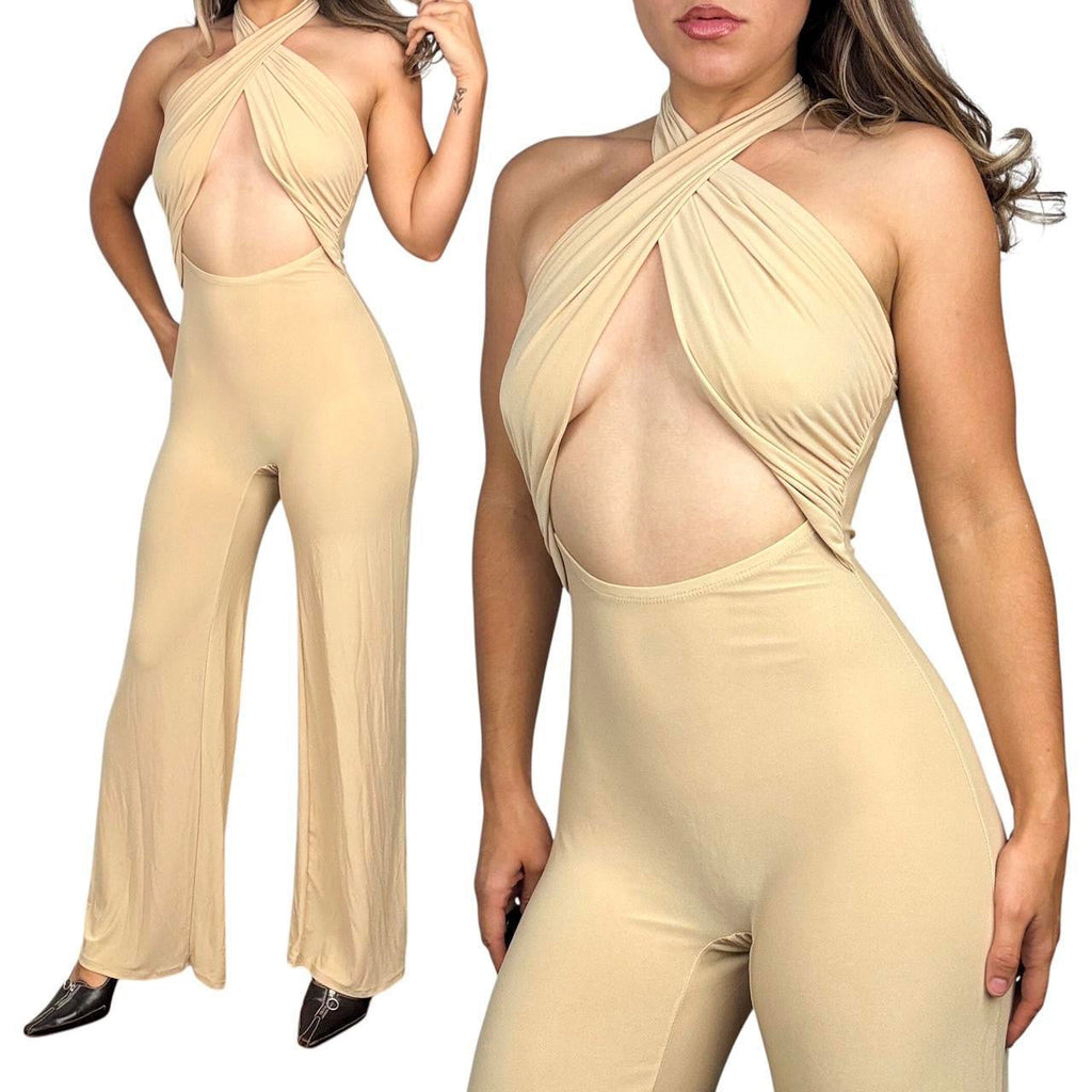 Y2K Slinky Halter Jumpsuit (S)