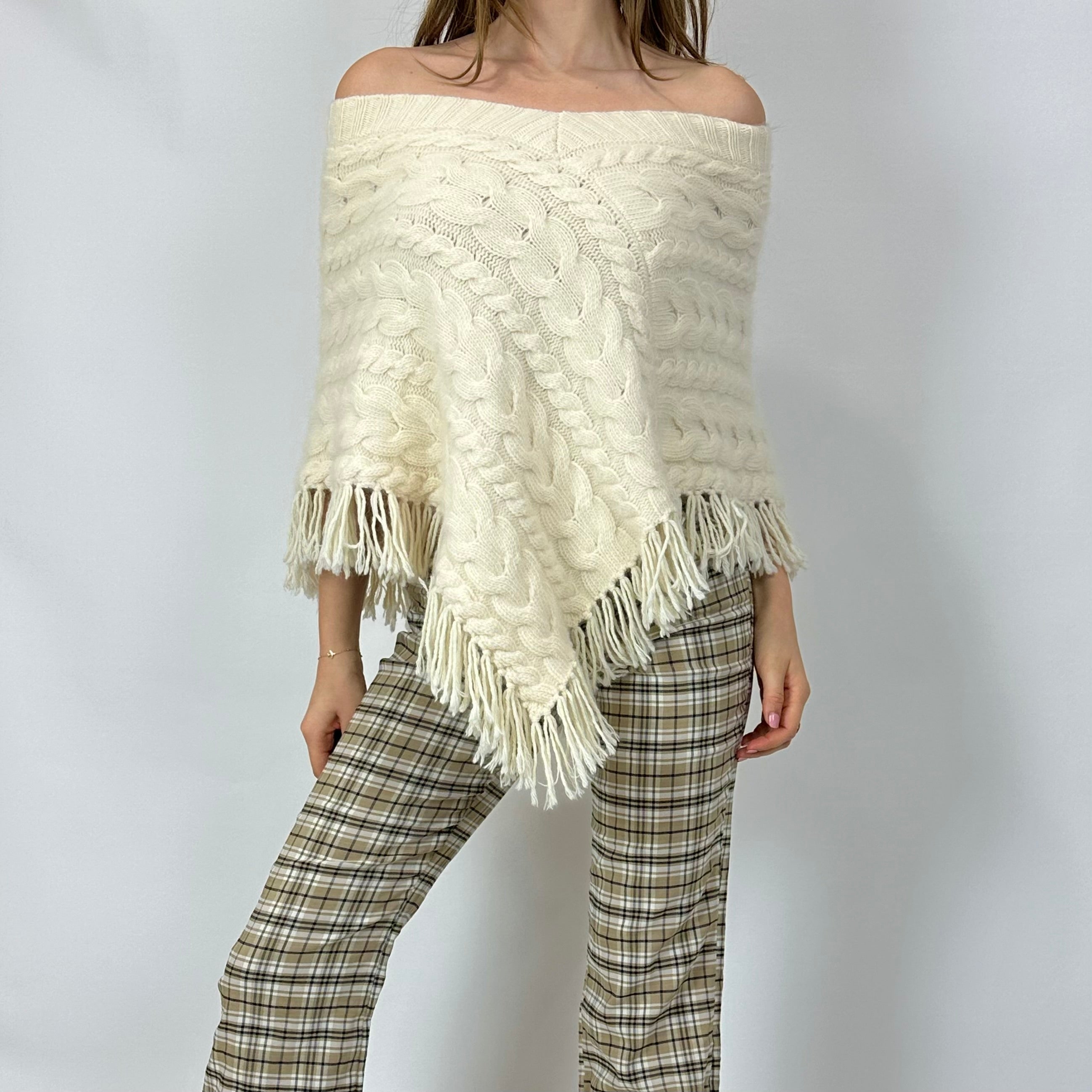 2000s Cream Wool Poncho Skirt/Top (XS/S)