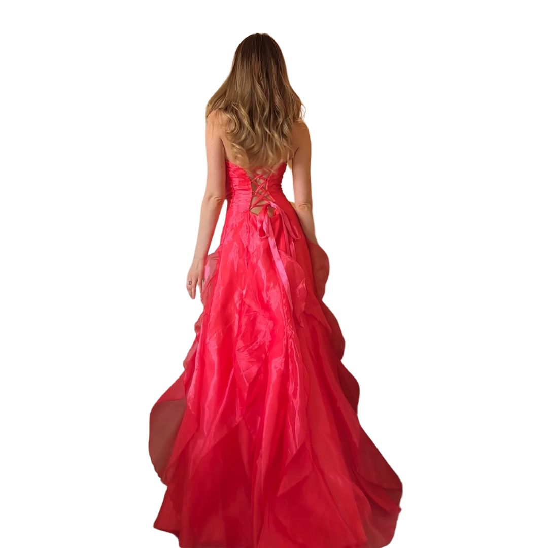 2000s Pink Strapless Flutter Gown (S/M)