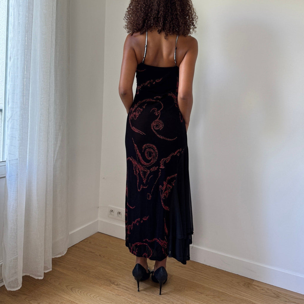 Vintage French Glitter Swirl Evening Gown (S)