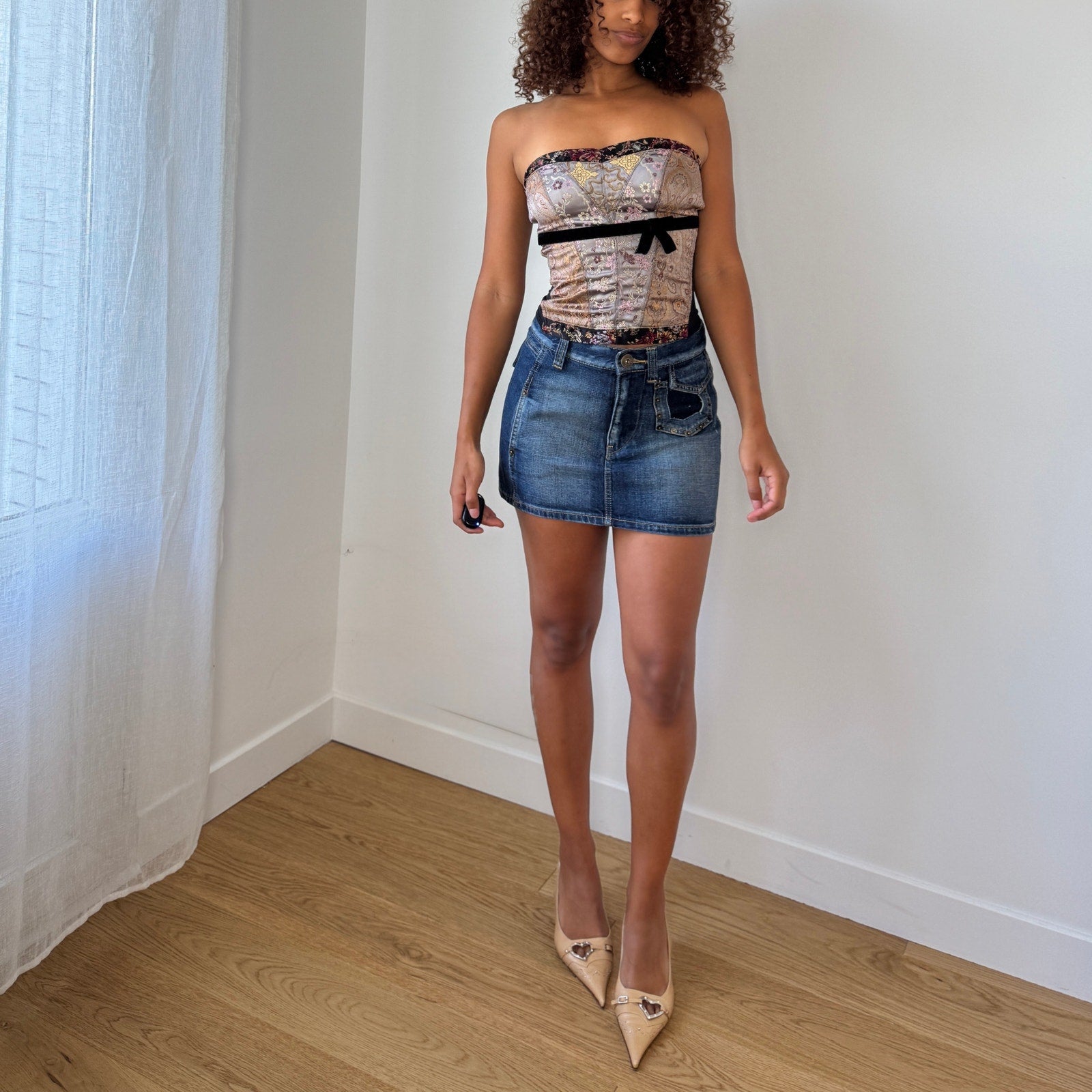 Vintage Patch-Pocket Denim Mini Skirt (XS)