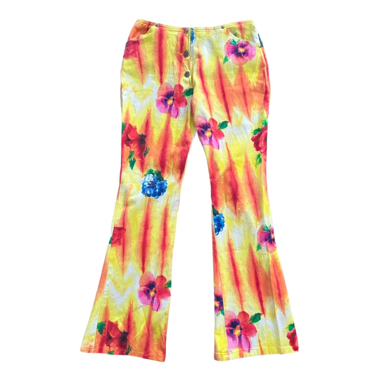 90s Watercolor Floral Flare Jeans (M)