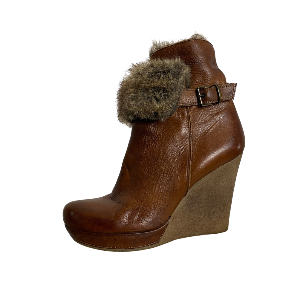 Vintage Fur Trim Wedge Ankle Boots (EU 41 US 9 UK 7)
