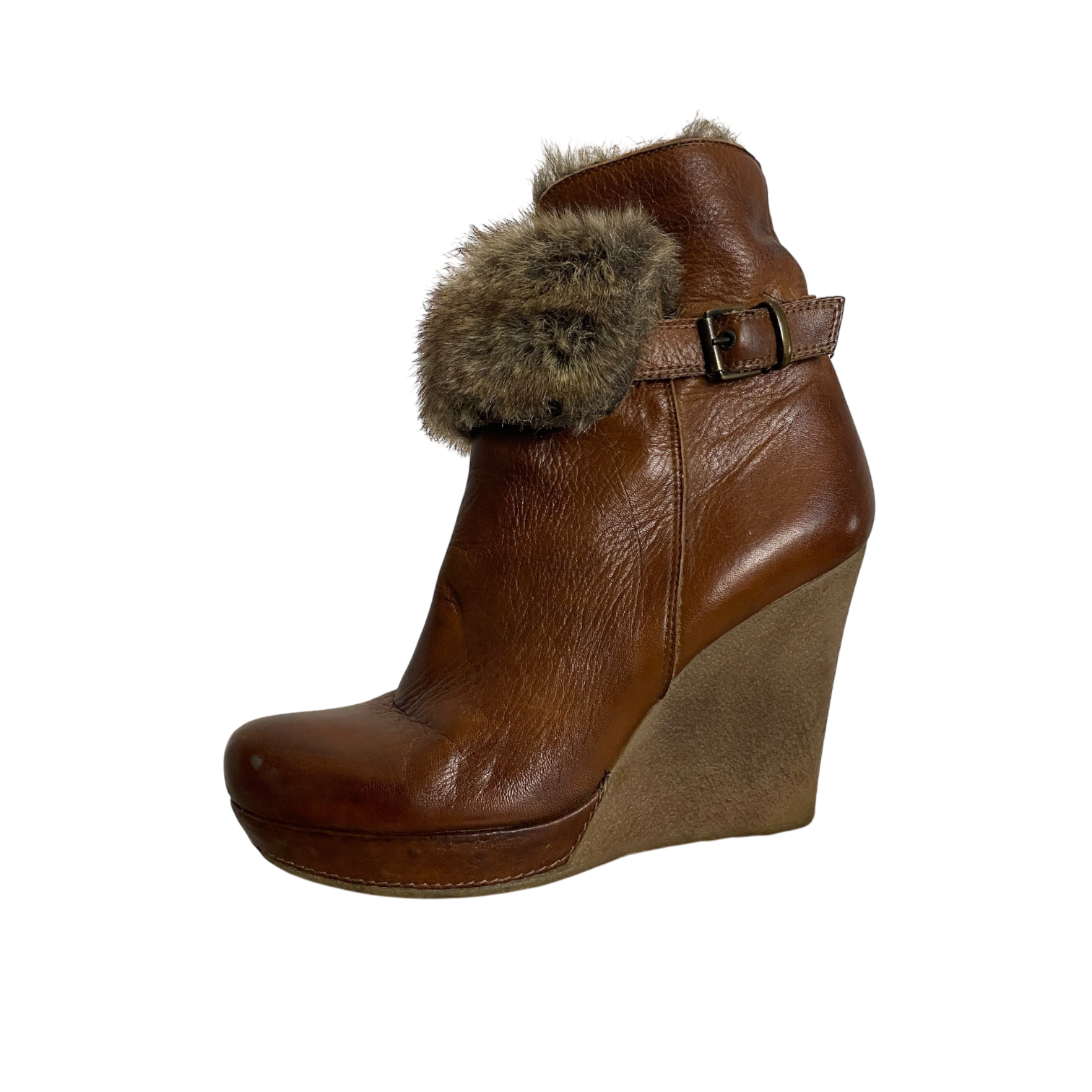 Vintage Fur Trim Wedge Ankle Boots (EU 41 US 9 UK 7)
