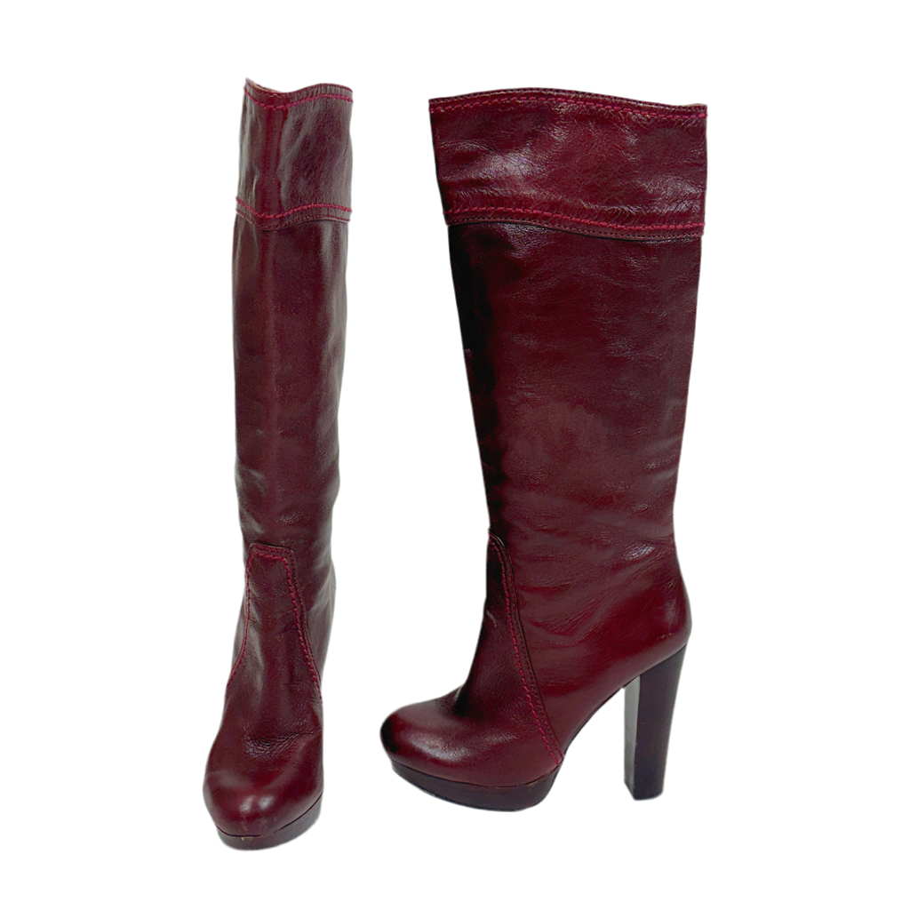 Vintage Burgundy Leather Heeled Boots (6.5)