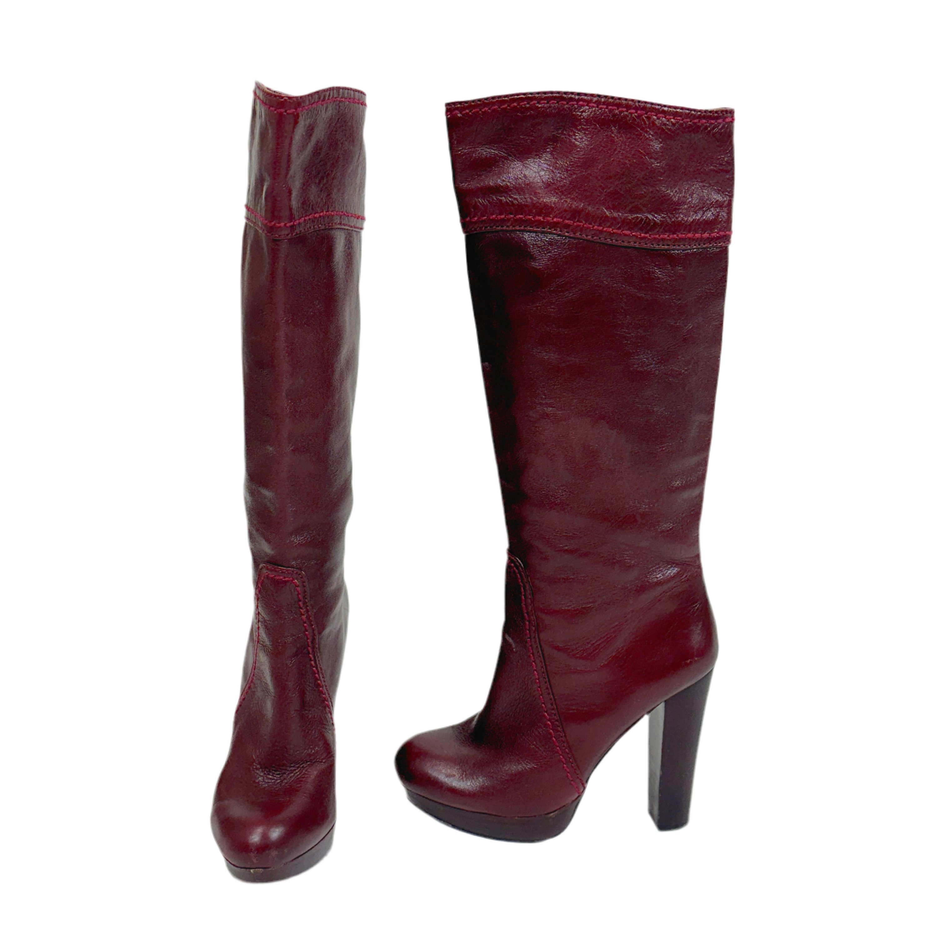 Vintage Burgundy Leather Heeled Boots (6.5)