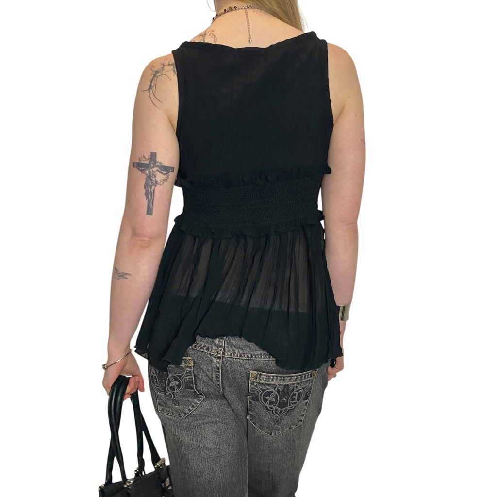Black Sheer Babydoll Top (S)