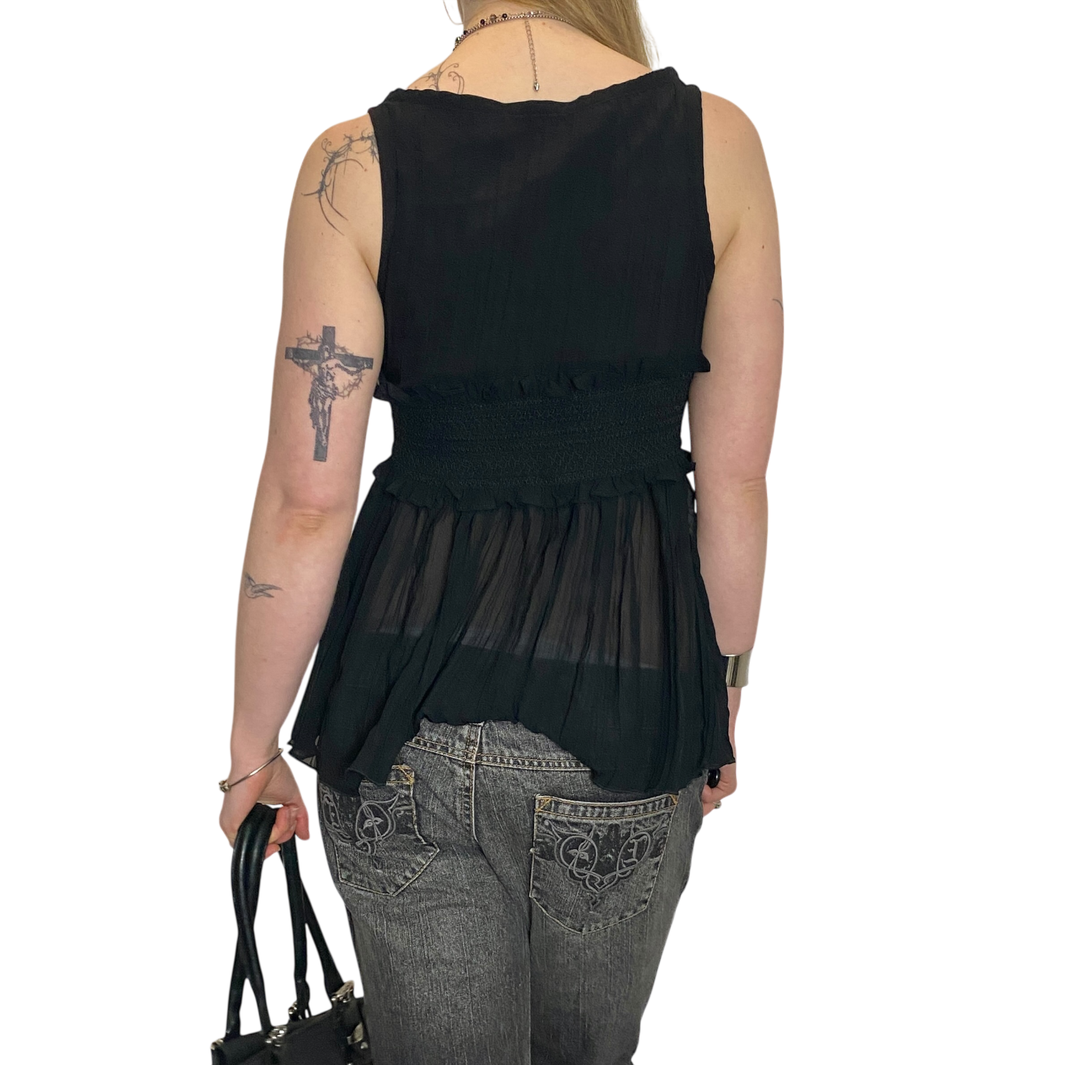 Black Sheer Babydoll Top (S)