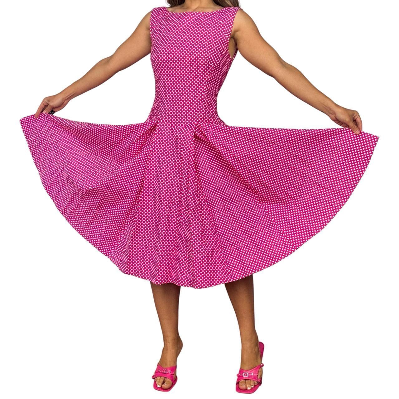 50s Vintage Polka Dot Midi Dress (L)
