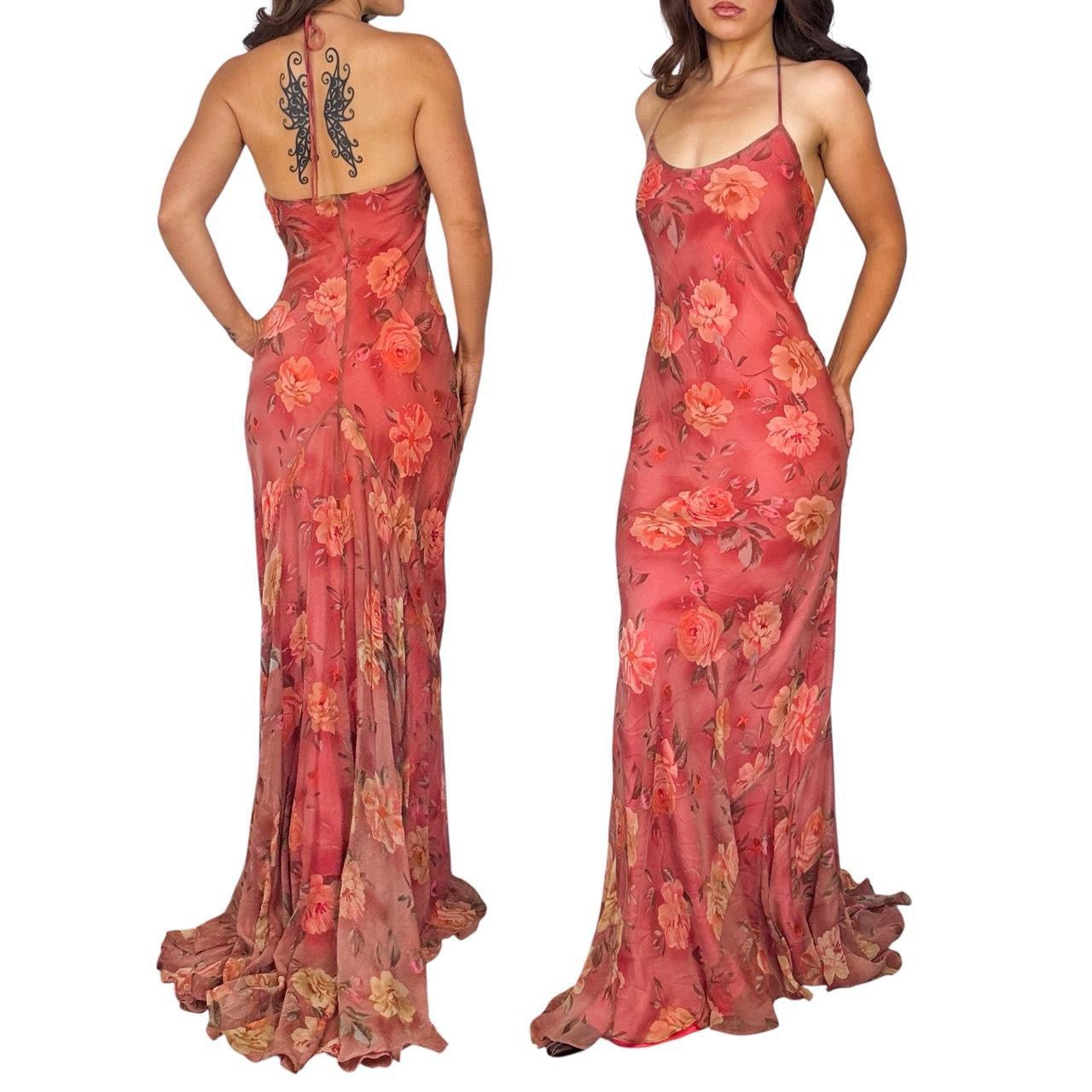 90s Designer Silk Floral Gown (XS/S)