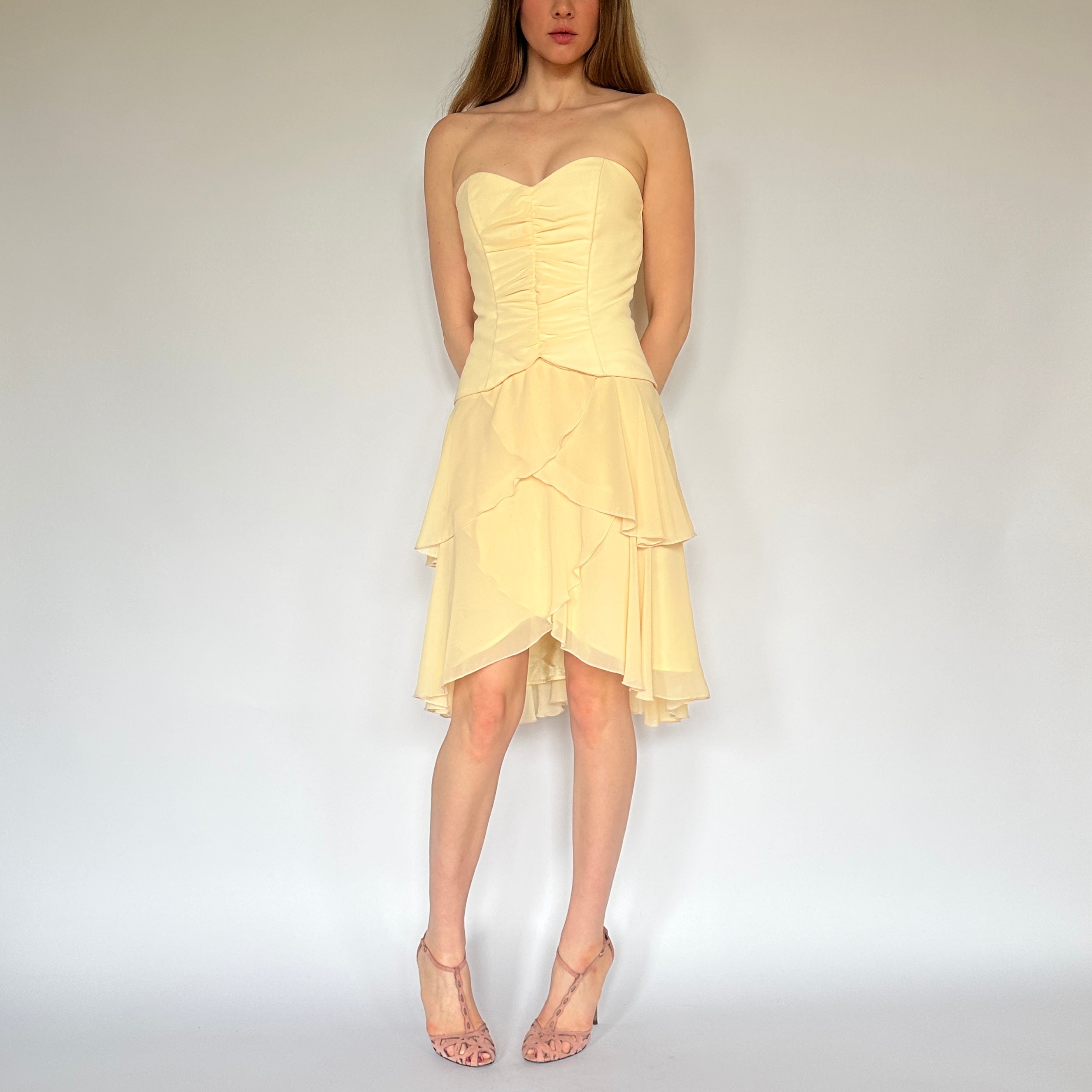 Vintage Butter Yellow Midi Dress (M)