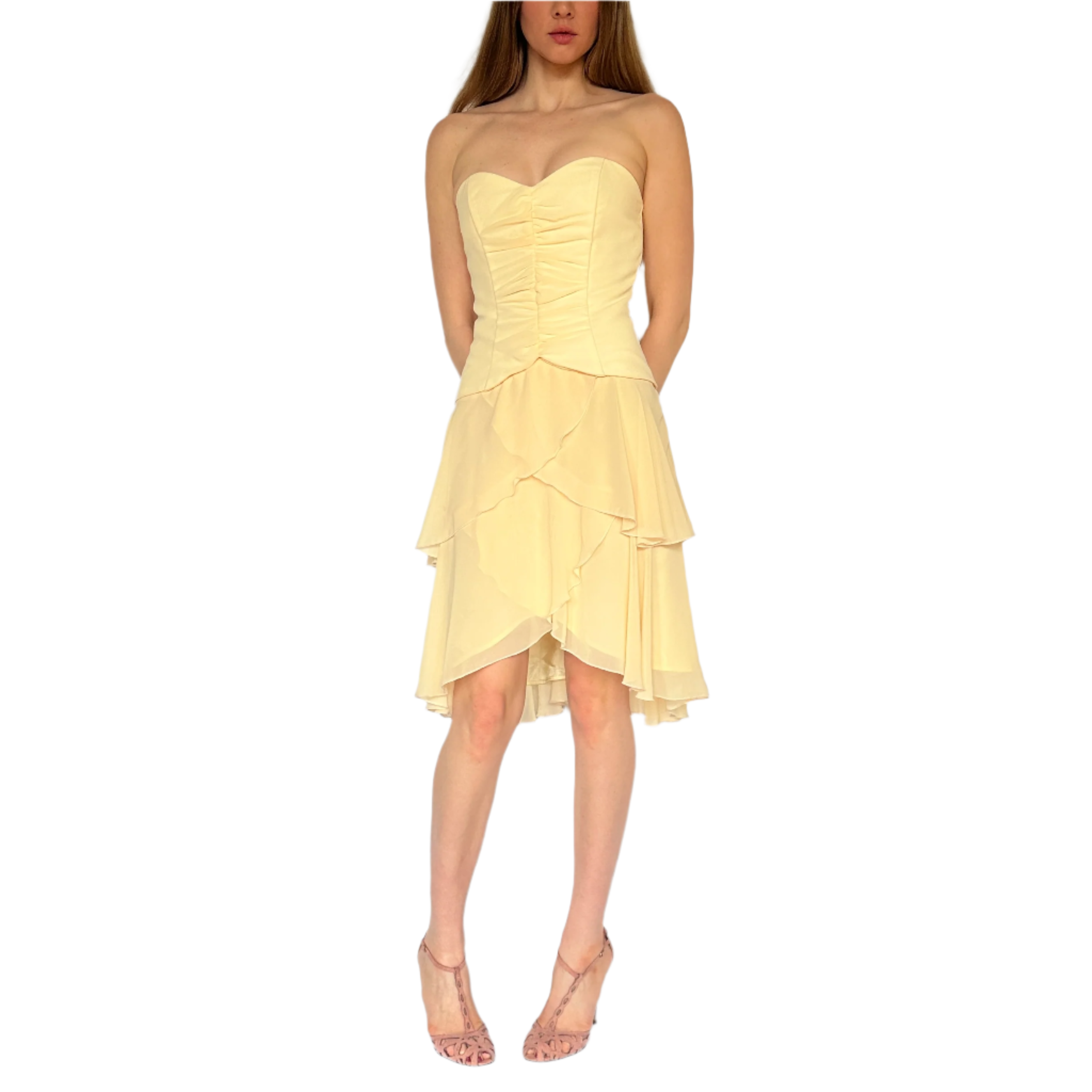 Vintage Butter Yellow Midi Dress (M)