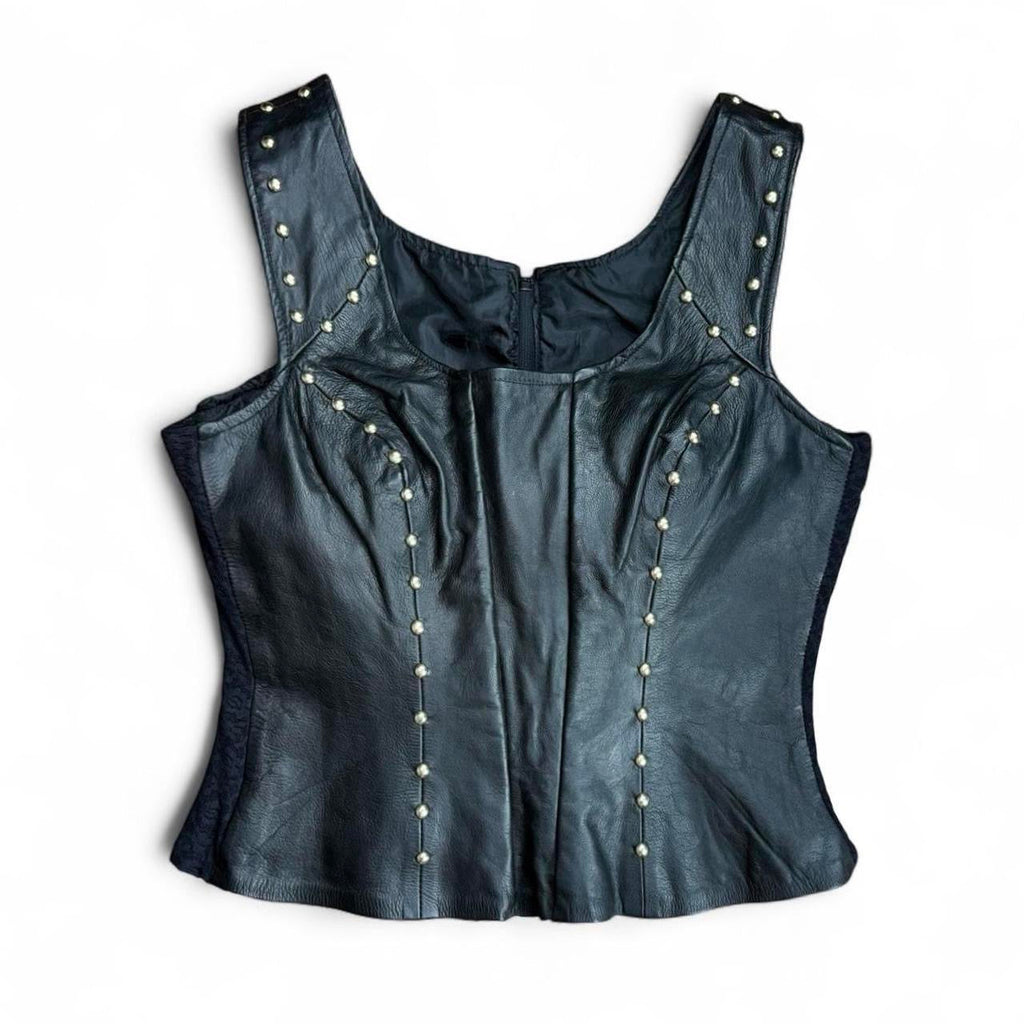 90s Studded Leather Corset Top (XL)