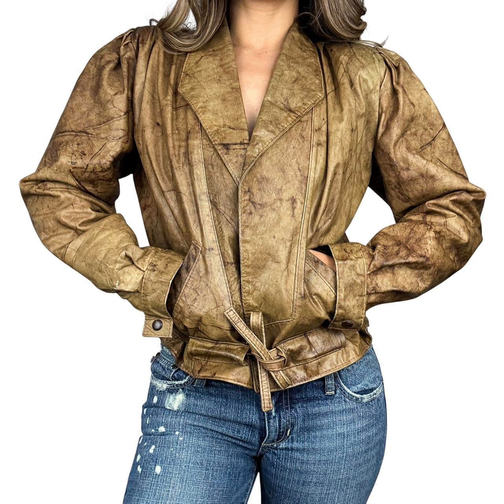 Vintage Tie Front Leather Bomber Jacket (M)