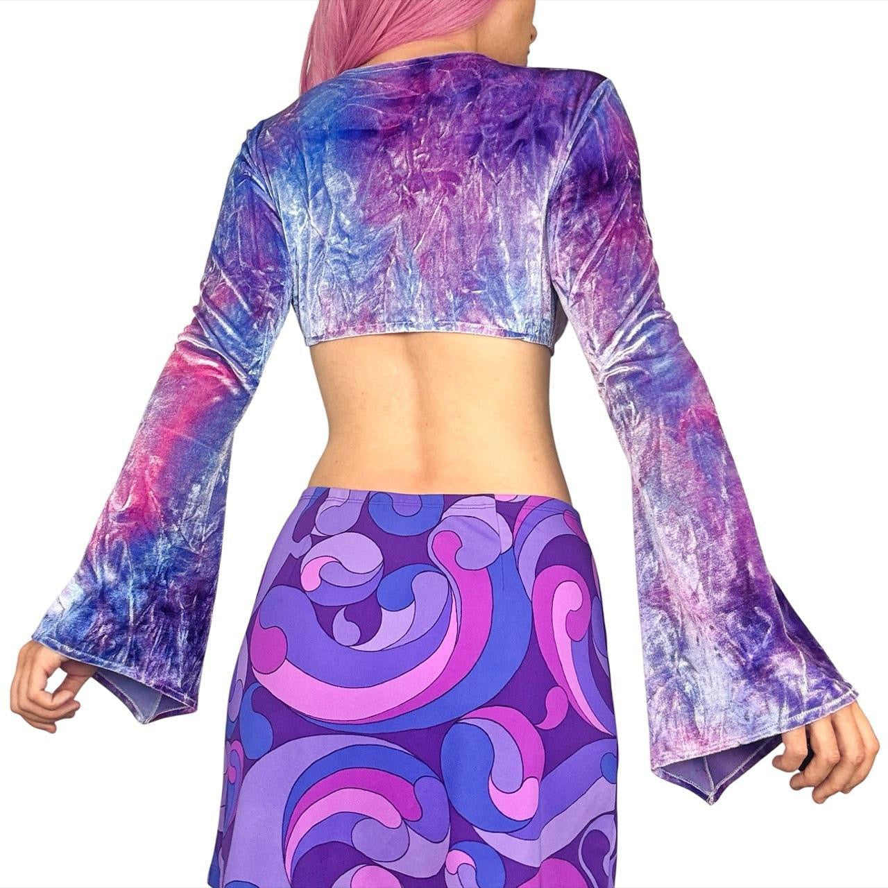 90s Velvet Bell Sleeve Crop Top (S)