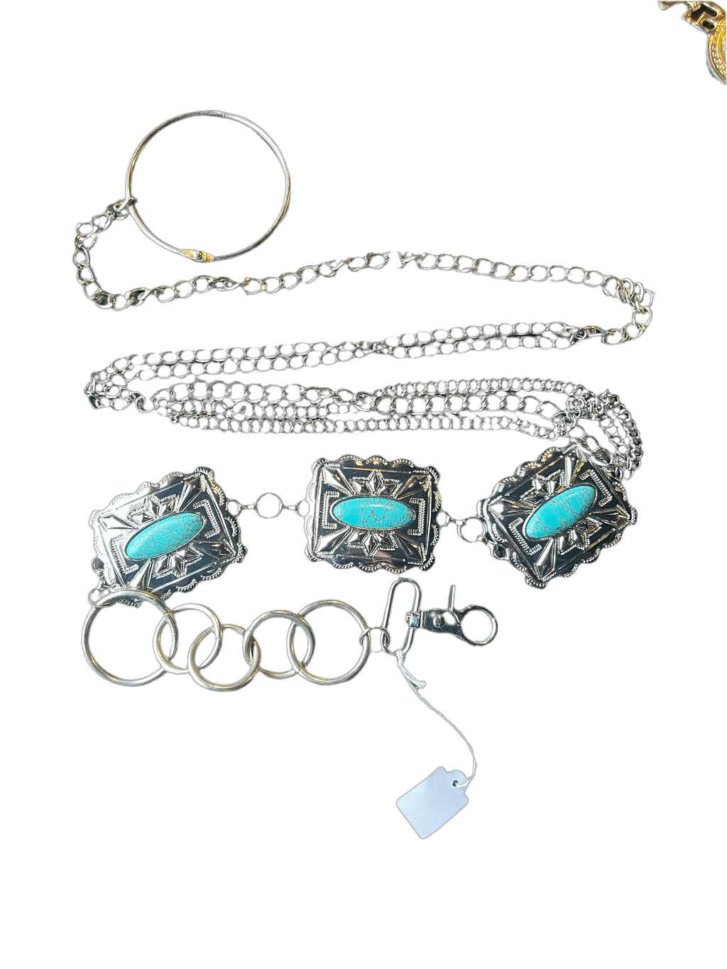 Chunky Silver Turquoise Chain Belt