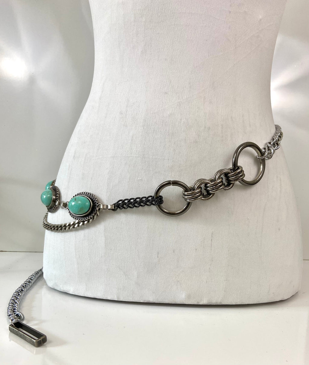 Silver Turquoise Chain Waist Belt