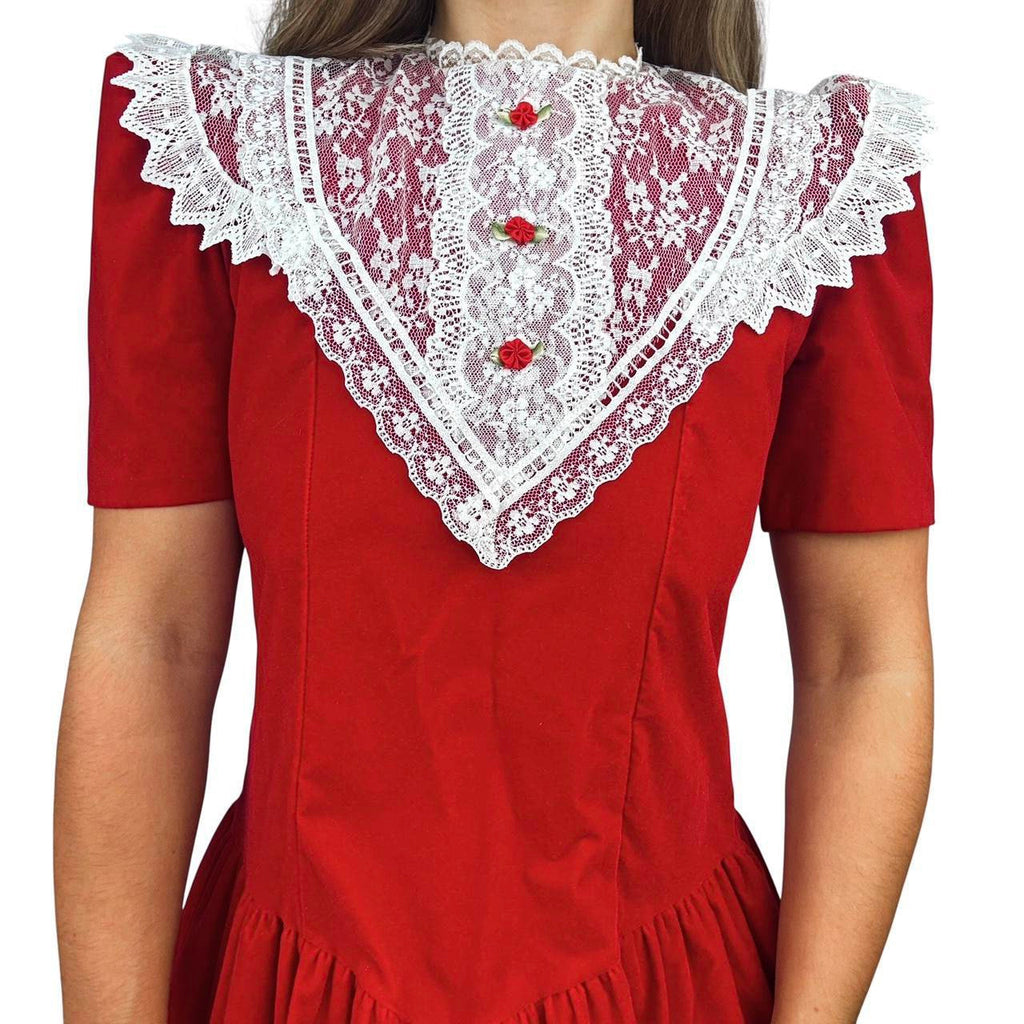 70s Velvet Lace Collar Dress (S)