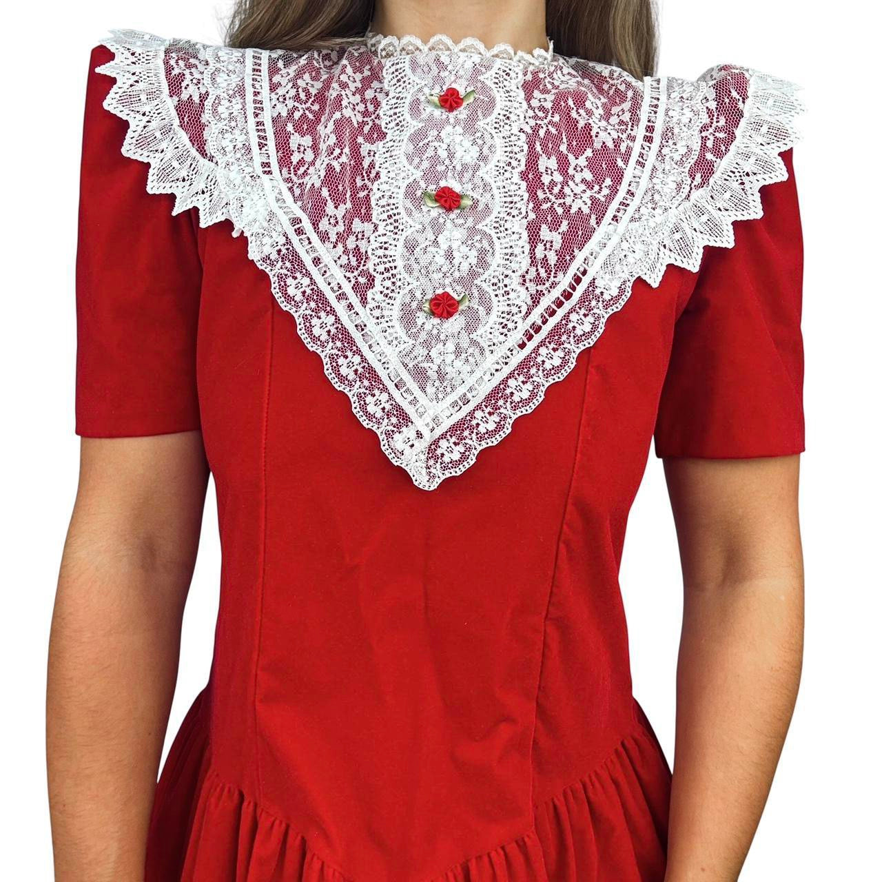 70s Velvet Lace Collar Dress (S)