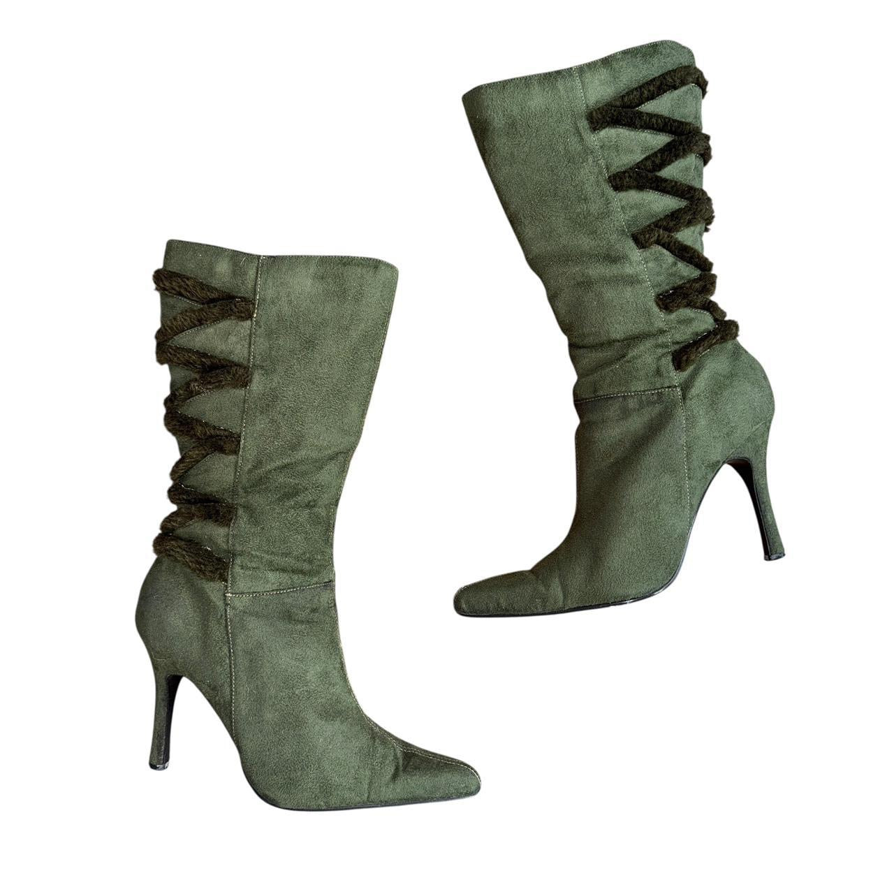 Y2K Suede & Faux Fur Stiletto Boots (6.5)